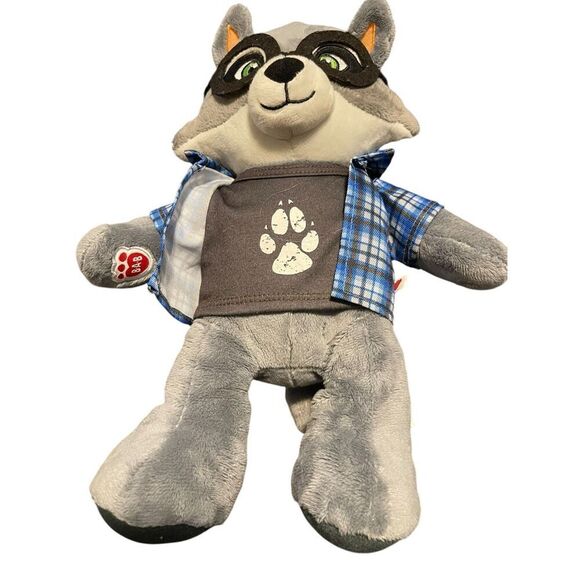 Build-A-Bear Workshop Kids Grey Blue Oliver Raccoon Plush Toy - Picture 9 of 9